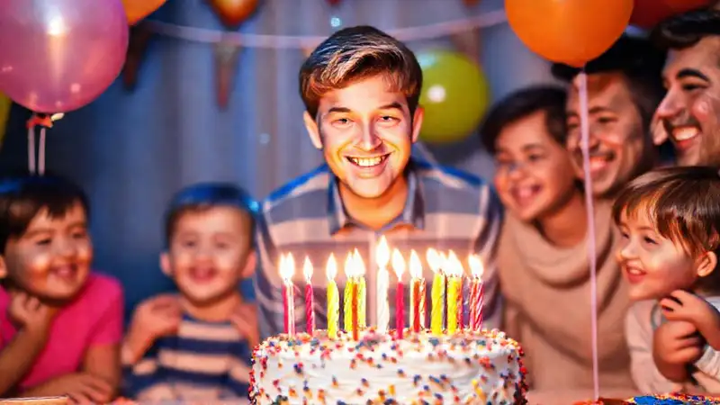 Familia feliz celebra un cumpleaños alegre